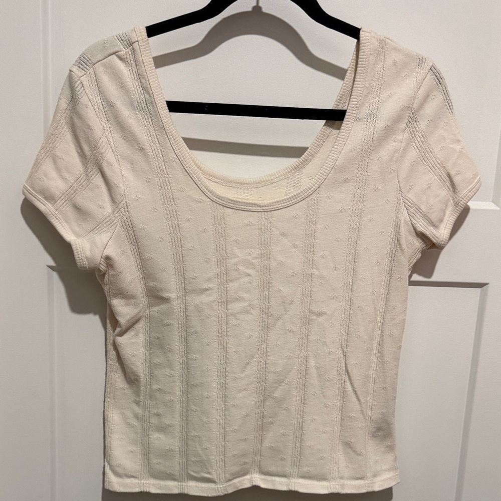 Madewell Cream Short Sleeve Scoop Neck Eyelet Tee